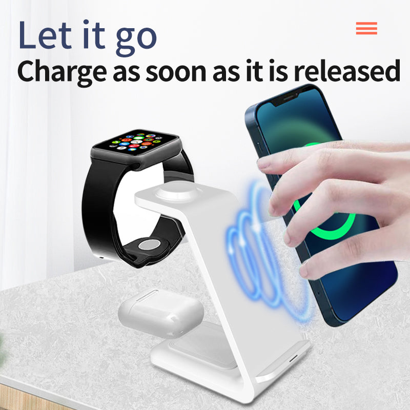3-in-1 Upright Wireless Charger with Dual Coil - Phone Stand