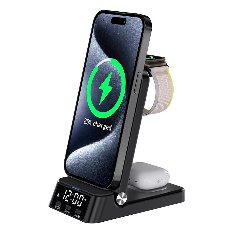 3-in-1 Wireless Charger with Desktop Clock Stand