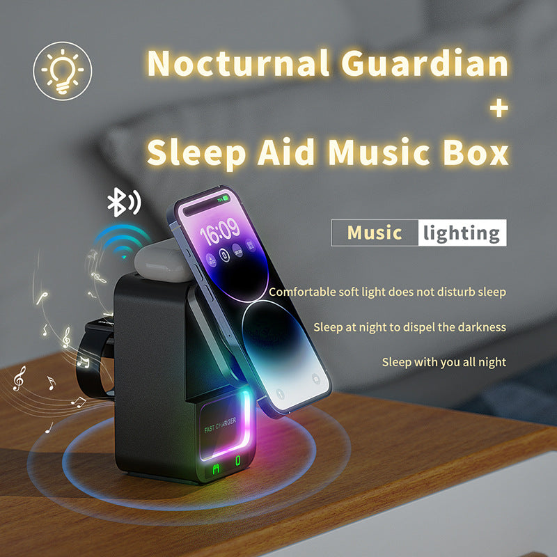 5-in-1 Wireless Charger with Bluetooth Speaker & Clock