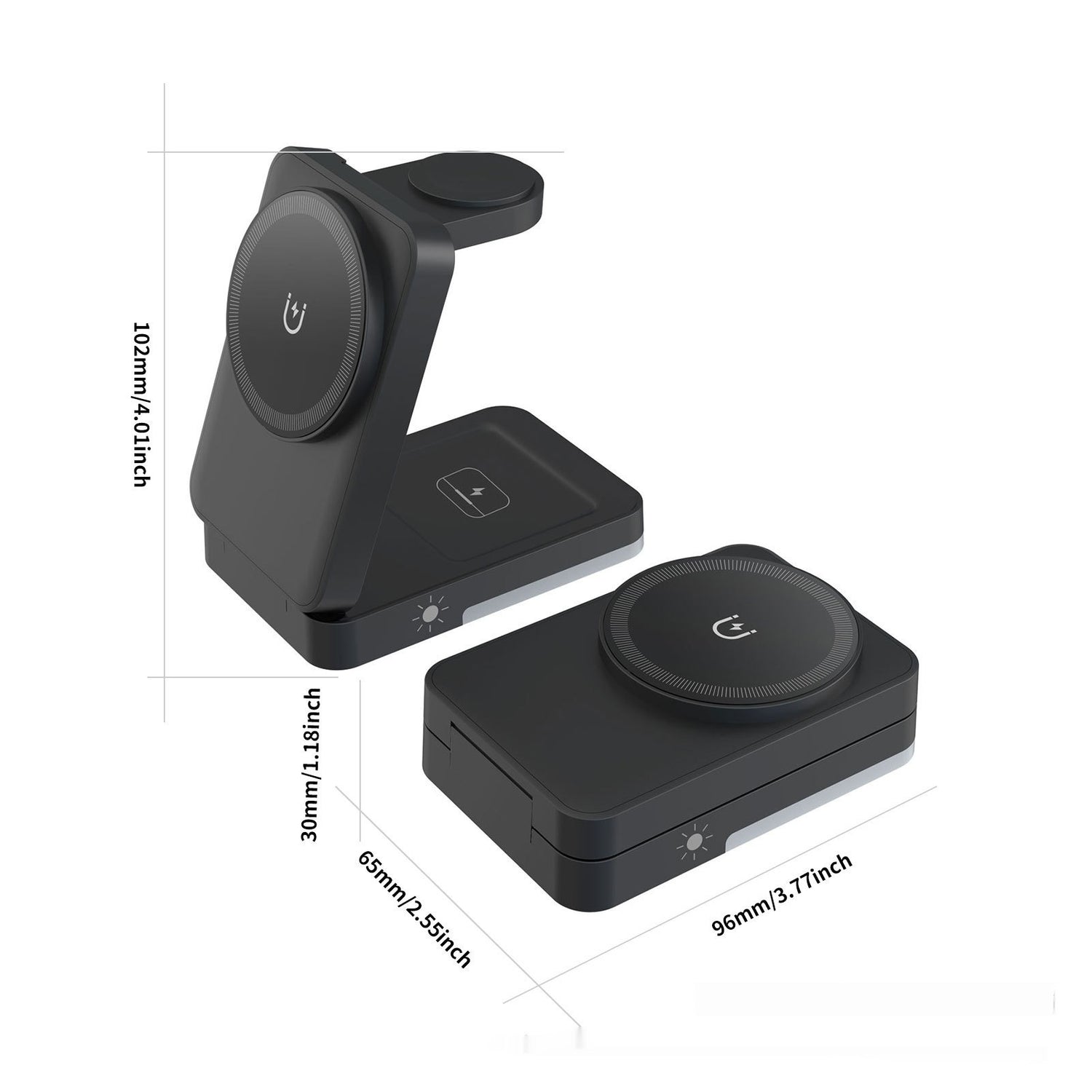 Foldable Portable 3-in-1 Wireless Charger front view