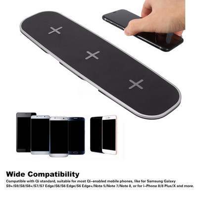 Universal 3--1 Qi Wireless Charger with Universal 3-in-1 Qi Wireless Charger - Phone Watch &amp; Earbuds device compatibility for smartphones, earbuds, and smartwatches.