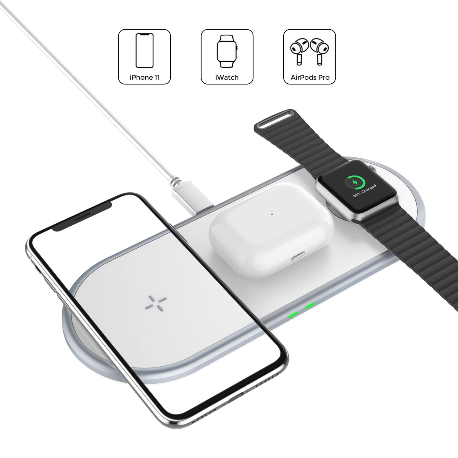 3-in-1 Dual Coil Wireless Charging Mat Front View