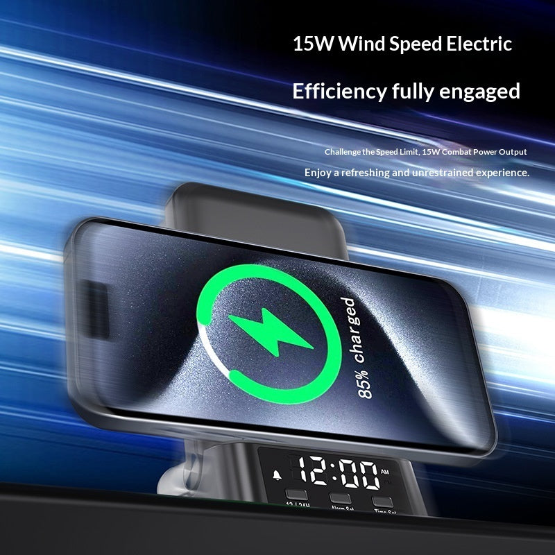 3-in-1 Wireless Charger with Desktop Clock Stand 