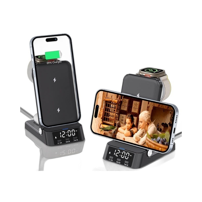 3-in-1 Wireless Charger with Desktop Clock Stand 