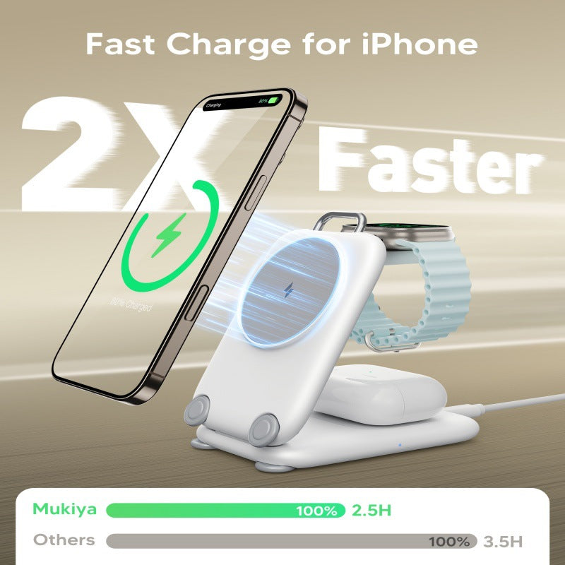Desktop 3-in-1 Folding Stand Magnetic Wireless Charger front view